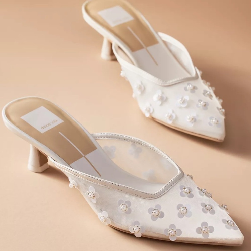 Dolce Vita Clara Pearl Kitten-Heel Mules in White